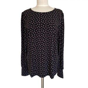Tahari Blouse Womens XL Black w Pink Purple Polka Dot Long Sleeve Stretch